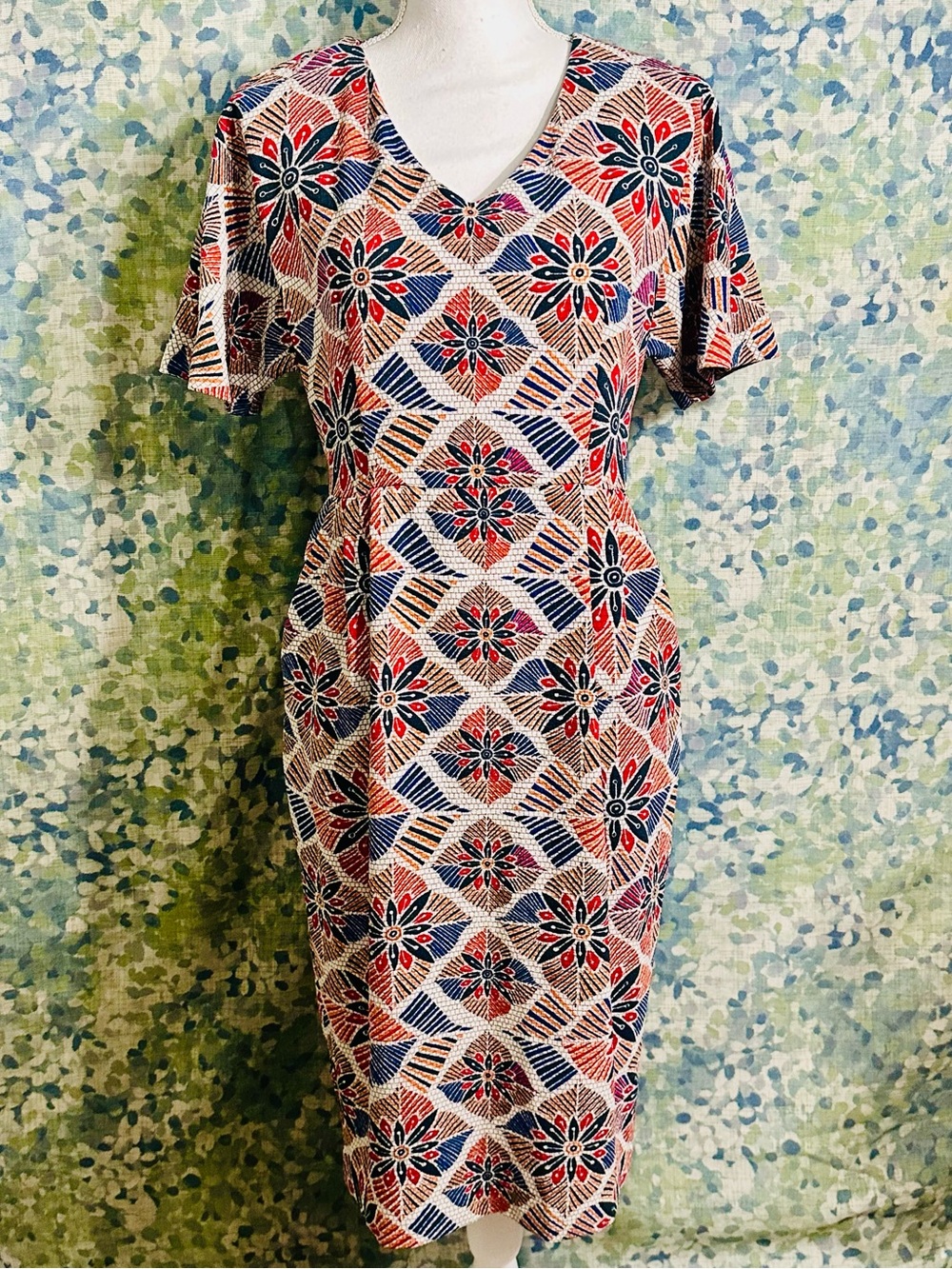 M&S Collection Geometric Floral Print Sheath Dress UK 10